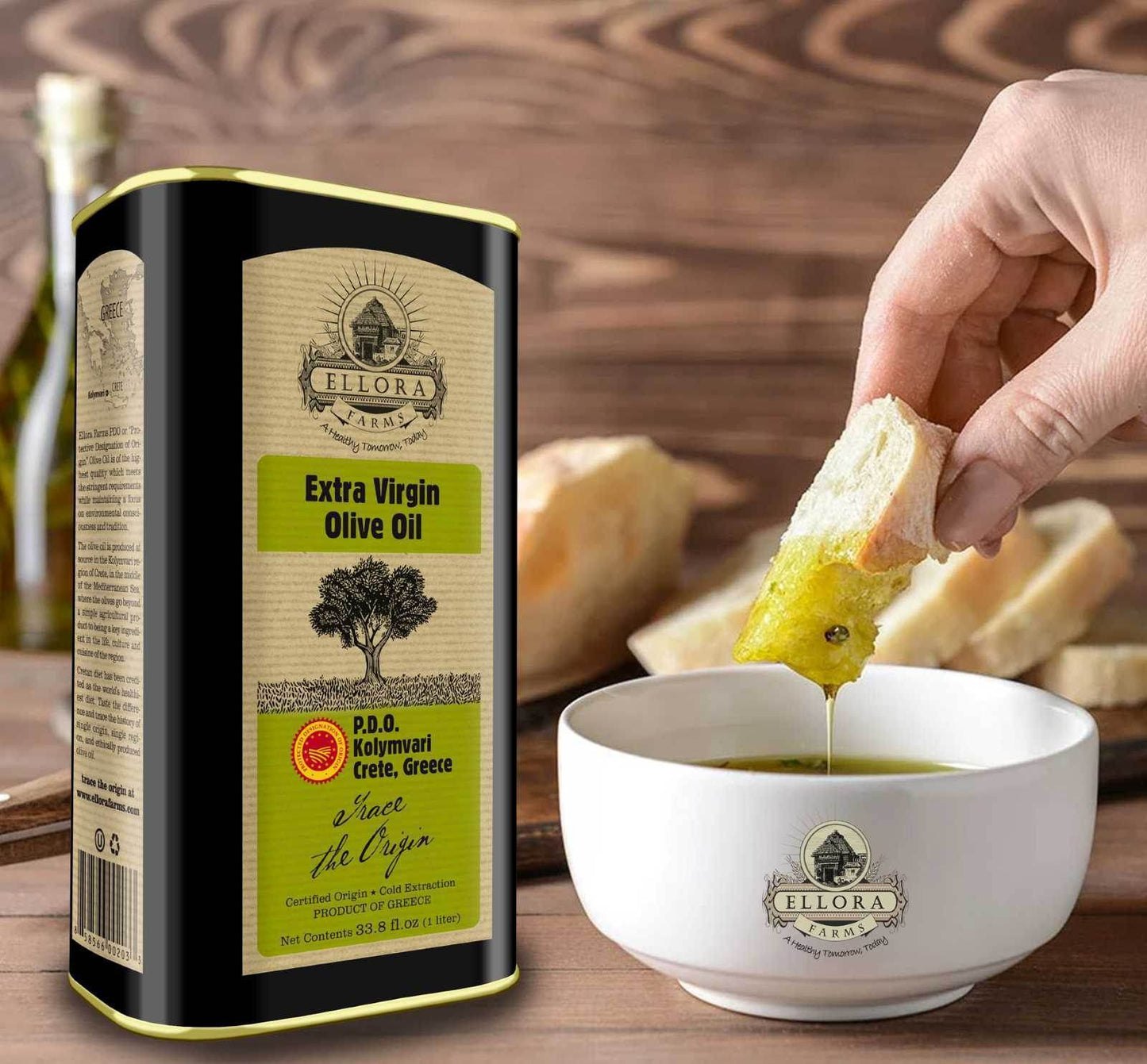Combo Pack, Single Estate Greek Extra Virgin Olive Oil, 33.8 and Organic Tuscany Bread Dipping Mix Pack of 2 - ELLORA FARMS