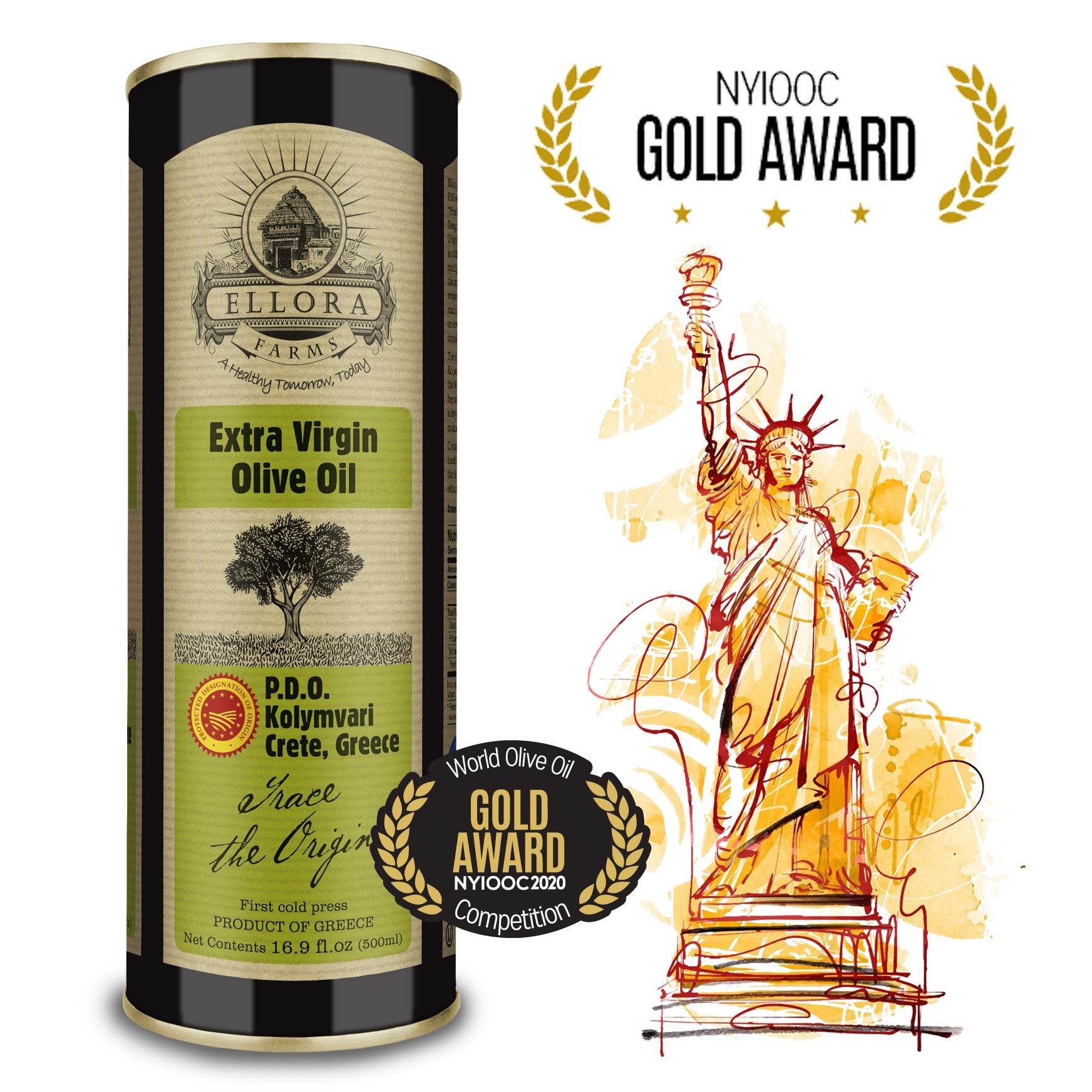 Single Estate PDO Greek Extra Virgin Olive Oil, Traceable, 16.9 Oz. Tin - ELLORA FARMS