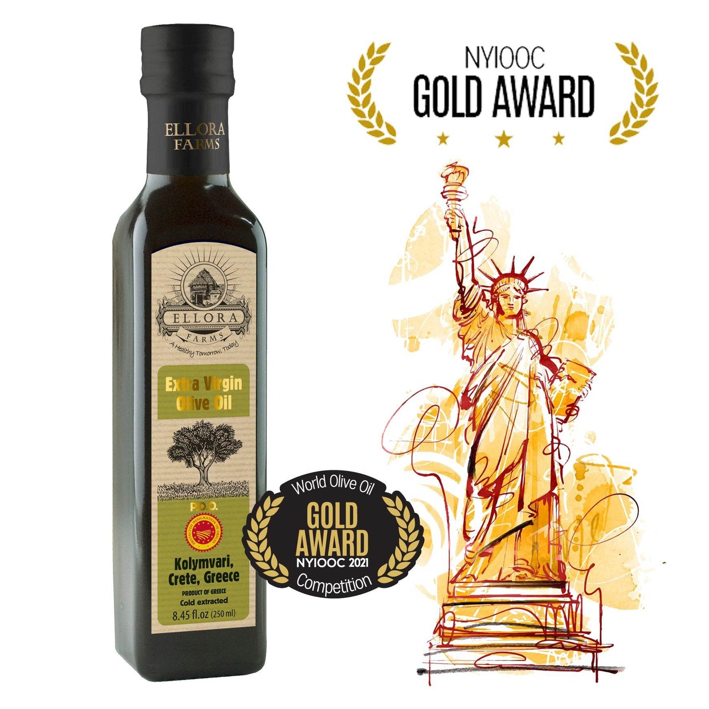 Traceable Single Estate Extra Virgin Olive Oil, Certified PDO and Kosher Ek, 8.45 Oz - ELLORA FARMS