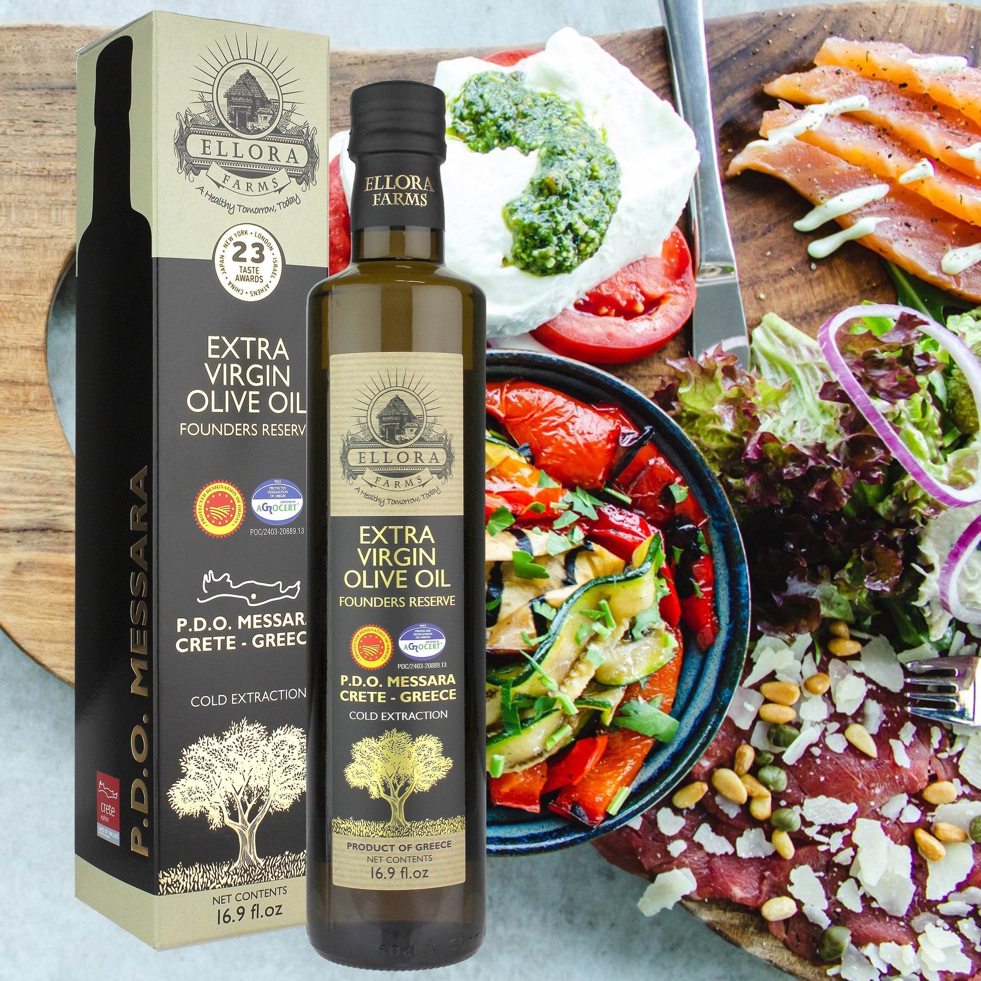 Gold Medal Winner Extra Virgin Olive Oil, Certified PDO Messara Valley Greece, 17 Oz Bottle - ELLORA FARMS