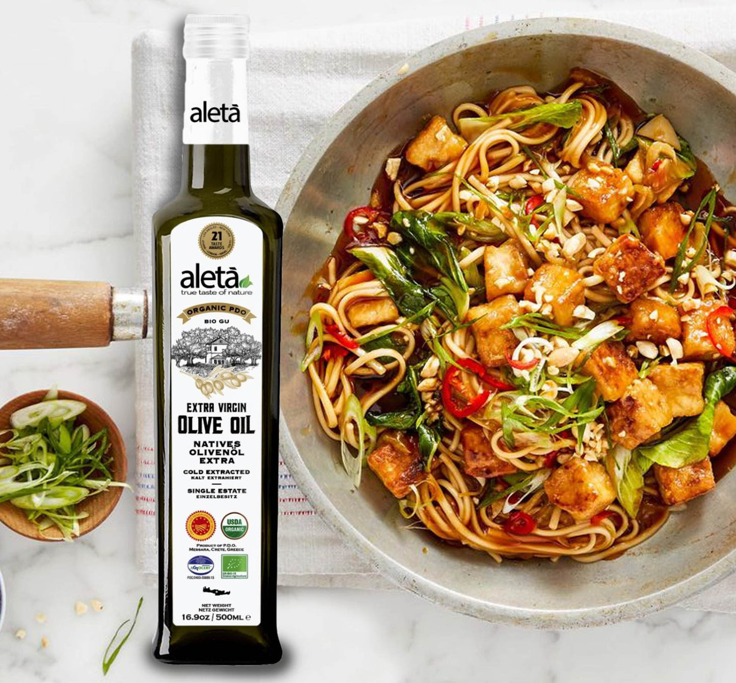 Aleta Organic & PDO Extra Virgin Greek Olive Oil, 2025 Gold Award, 17 oz. Bottle - ELLORA FARMS