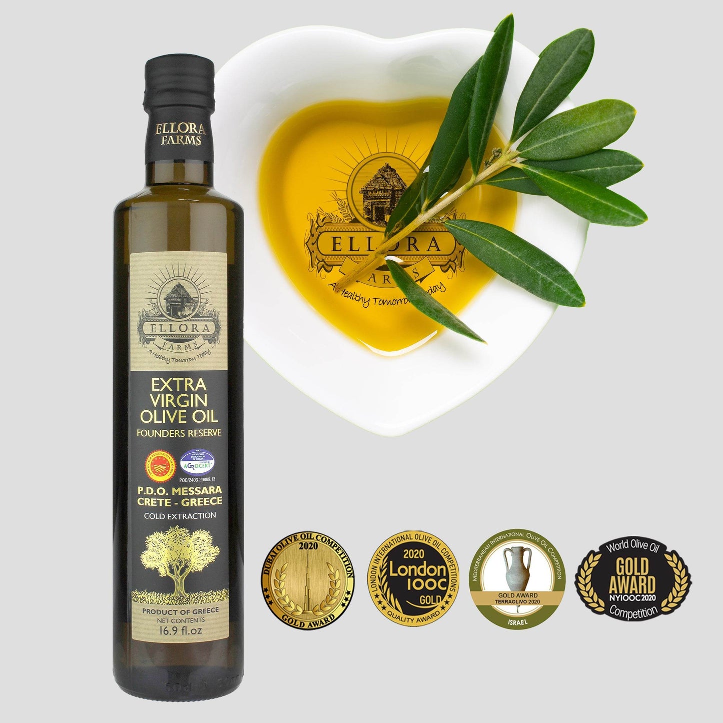 Organic and PDO Single Estate Extra Virgin Olive Oil, Messara Valley Greece, 17 Oz Bottle Combo - ELLORA FARMS