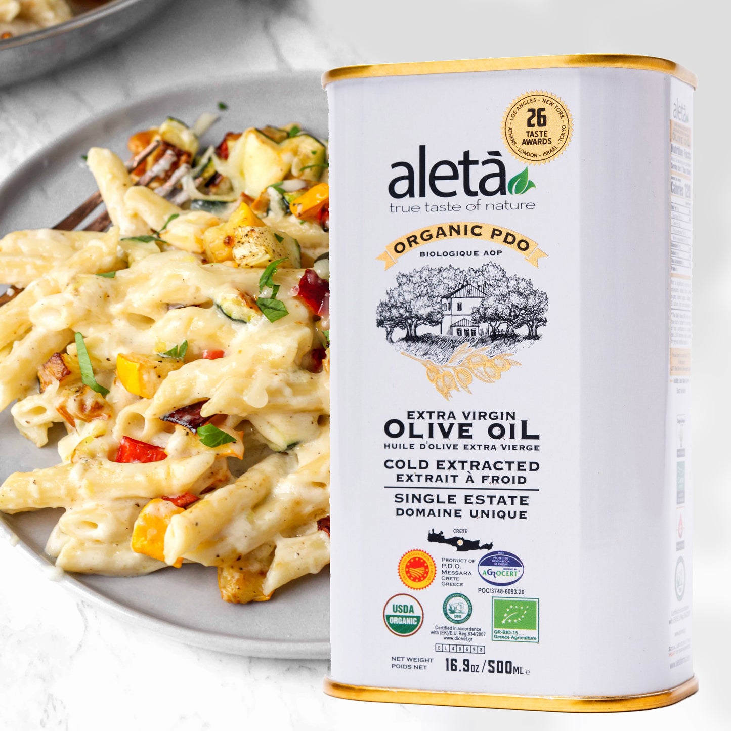 Aleta Organic & PDO Single Estate Traceable Extra Virgin Greek Olive Oil, 500 ml (17 oz) Tin