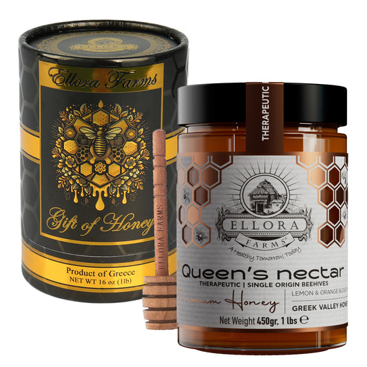 Greek Raw Honey, Queens Nectar, Lemon & Orange Blossom Honey, 450g Tube Gift Set