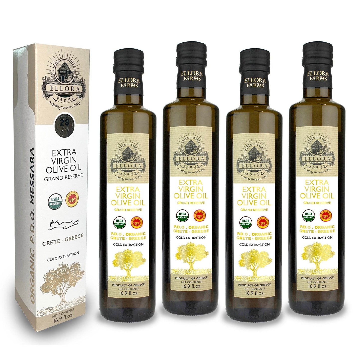 Global Award Organic PDO Extra Virgin Olive Oil, Single Estate Messara Valley Greece, 17 Oz Bottle - ELLORA FARMS