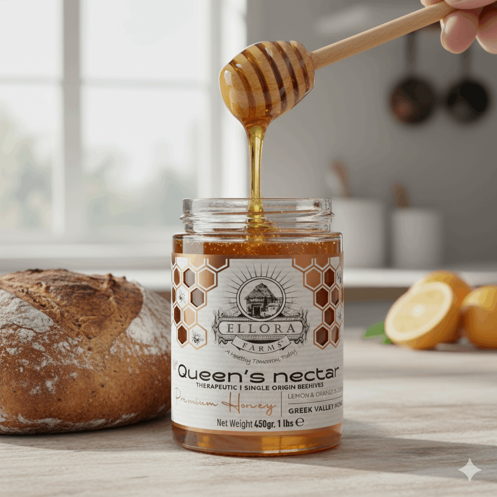 Greek Raw Honey, Queens Nectar, Lemon & Orange Blossom Therapeutic Honey, 450g - ELLORA FARMS