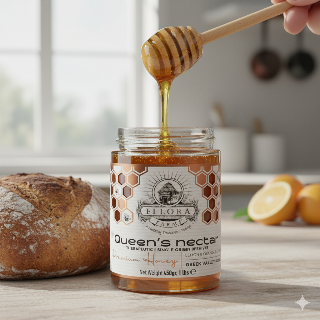 Greek Raw Honey, Queens Nectar, Lemon & Orange Blossom Therapeutic Honey, 450g - ELLORA FARMS