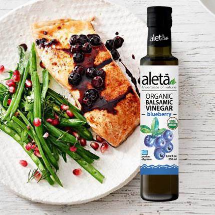 Aleta Organic, Blueberry Infused Balsamic Vinegar, Glass Bottle, 8.45 oz. - ELLORA FARMS