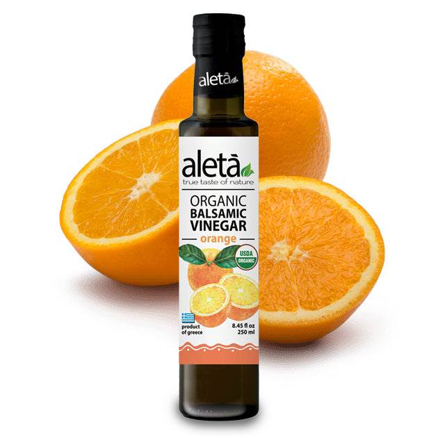 Aleta Organic, Orange Infused Balsamic Vinegar, Glass Bottle, 8.45 oz. - ELLORA FARMS