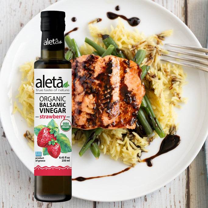 Aleta Organic, Strawberry Infused Balsamic Vinegar, Glass Bottle, 8.45 oz. - ELLORA FARMS
