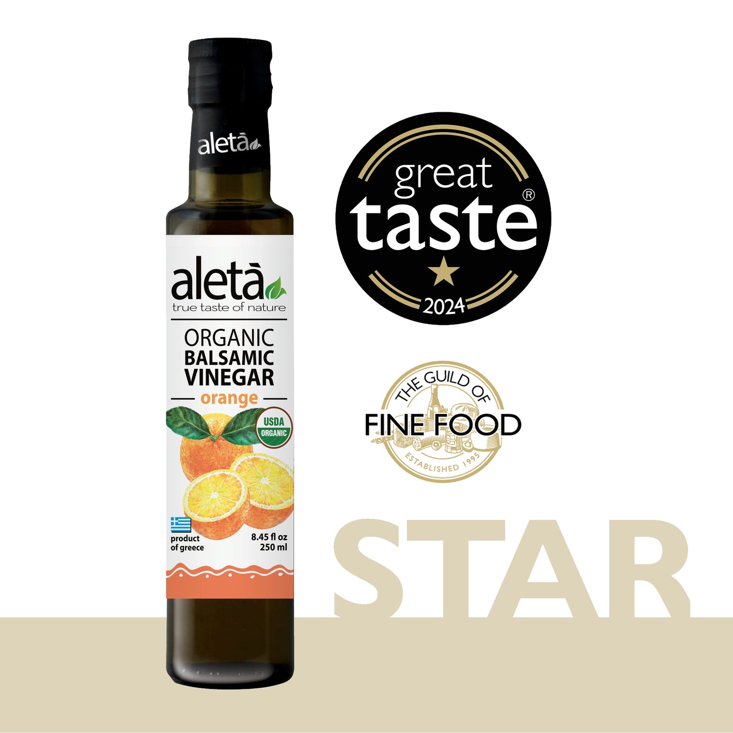 Aleta Organic, Mango Infused Balsamic Vinegar, Glass Bottle, 8.45 oz.