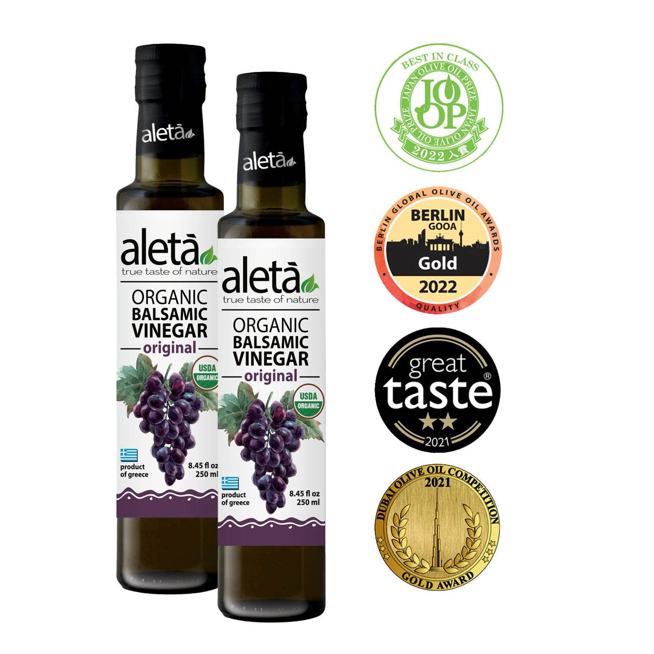 Aleta Organic, Natural Plain Balsamic Vinegar, Glass Bottle, 8.45 oz. - ELLORA FARMS
