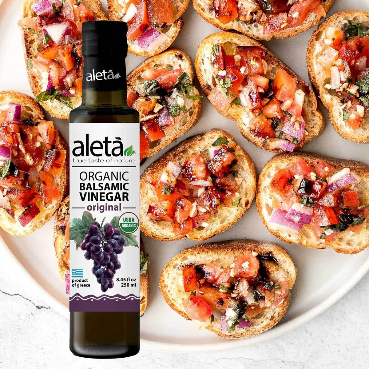 Aleta Organic, Natural Plain Balsamic Vinegar, Glass Bottle, 8.45 oz. - ELLORA FARMS