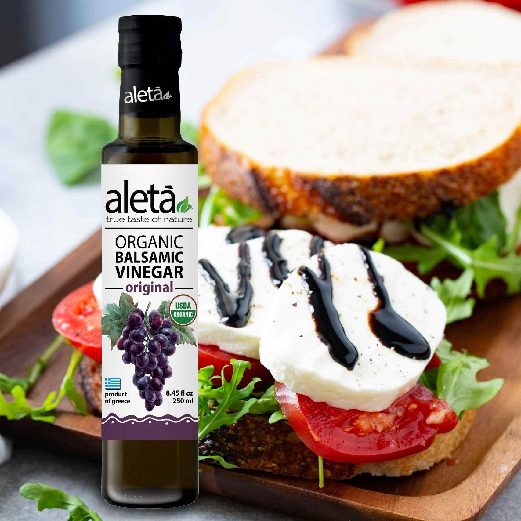 Aleta Organic, Natural Plain Balsamic Vinegar, Glass Bottle, 8.45 oz. - ELLORA FARMS