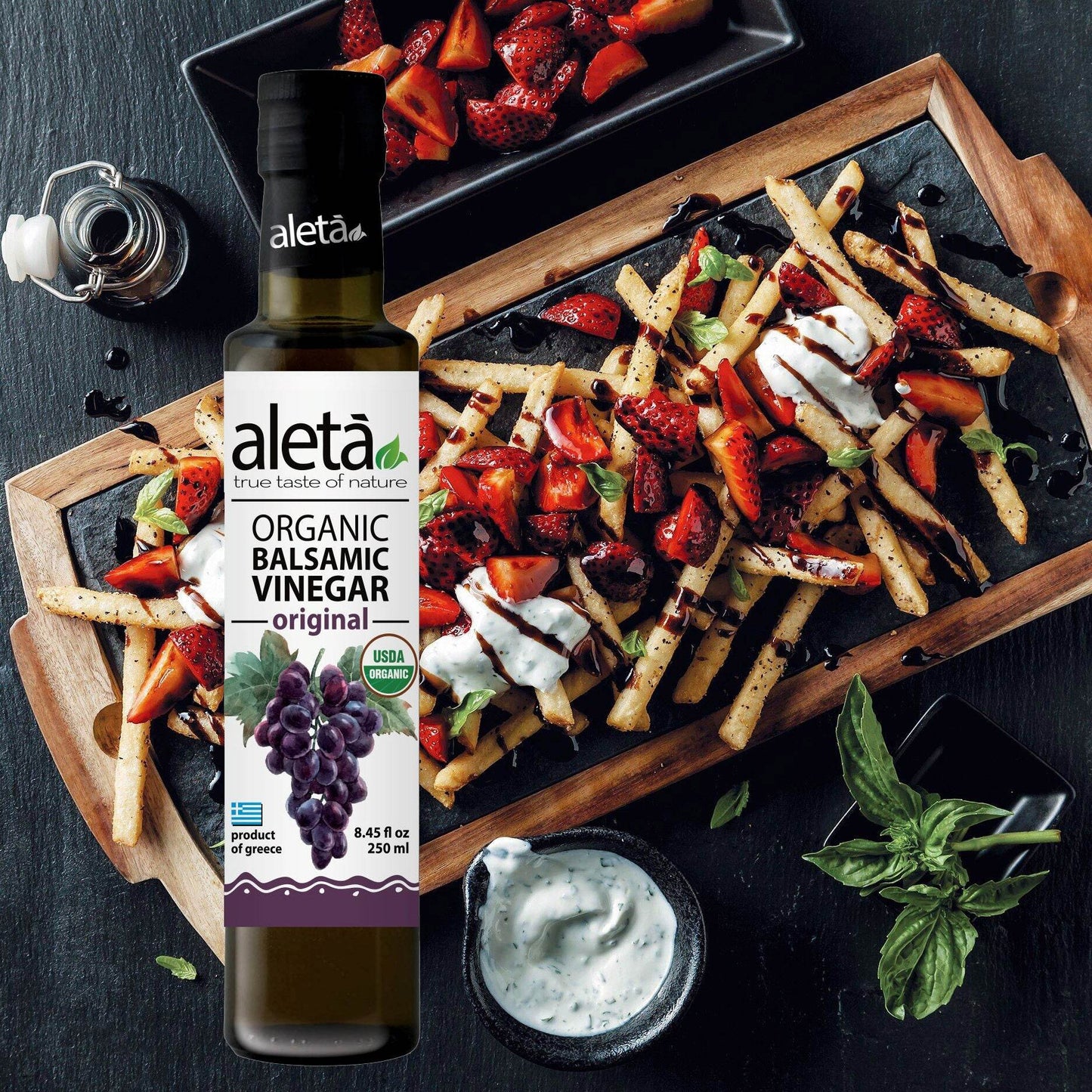 Aleta Organic, Natural Plain Balsamic Vinegar, Glass Bottle, 8.45 oz. - ELLORA FARMS