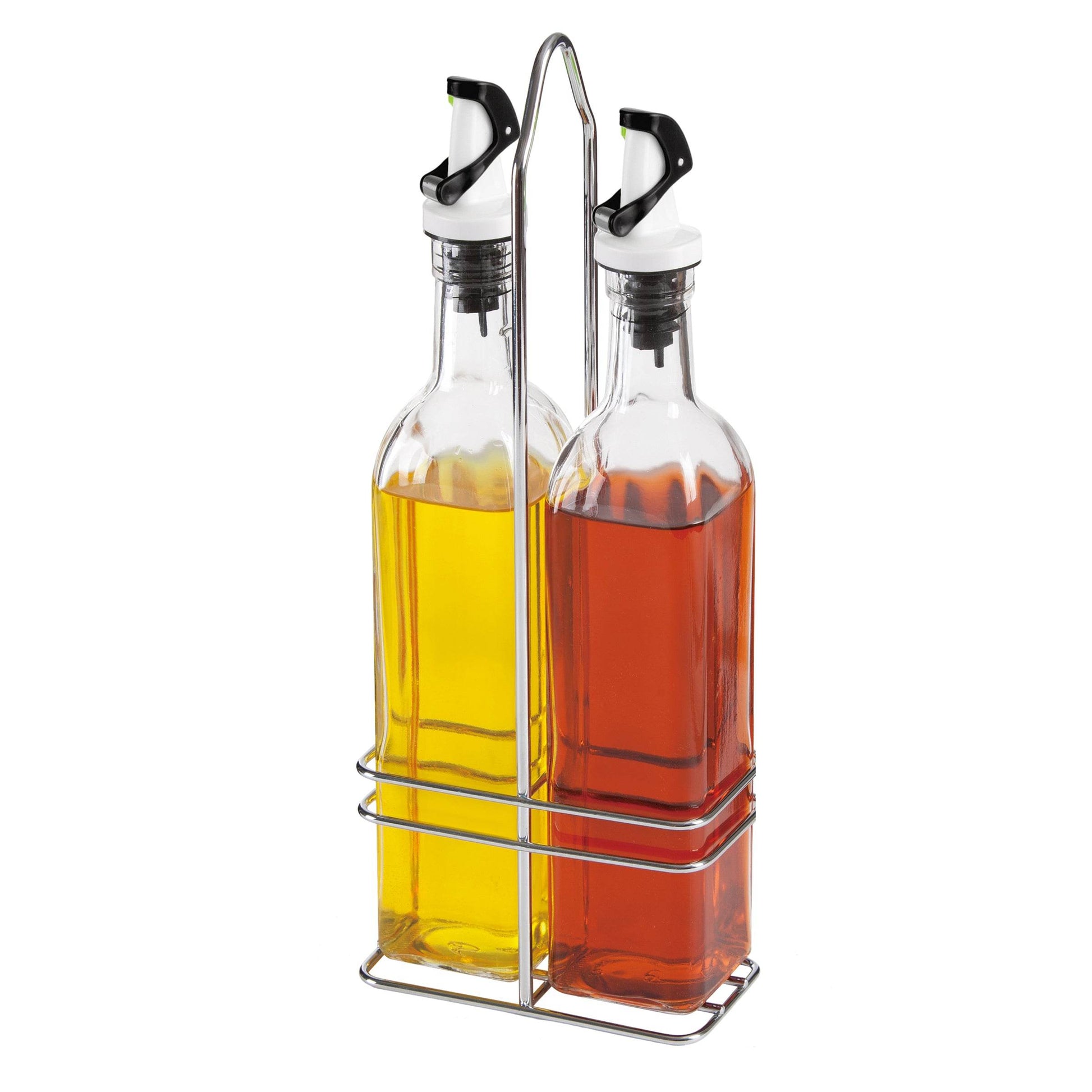 Apollo Chef Cruet Glass Bottle Set, Gravity Pourer, Oil & Vinegar Dispenser, 16 fl oz. X 2 Bottles - ELLORA FARMS