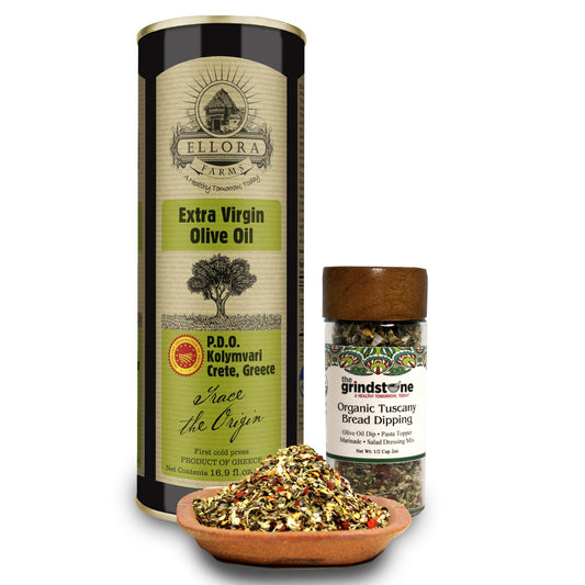 Combo Pack, Single Estate Greek Extra Virgin Olive Oil, 5O0Mmml and Organic Tuscany Bread Dipping Mix - ELLORA FARMS