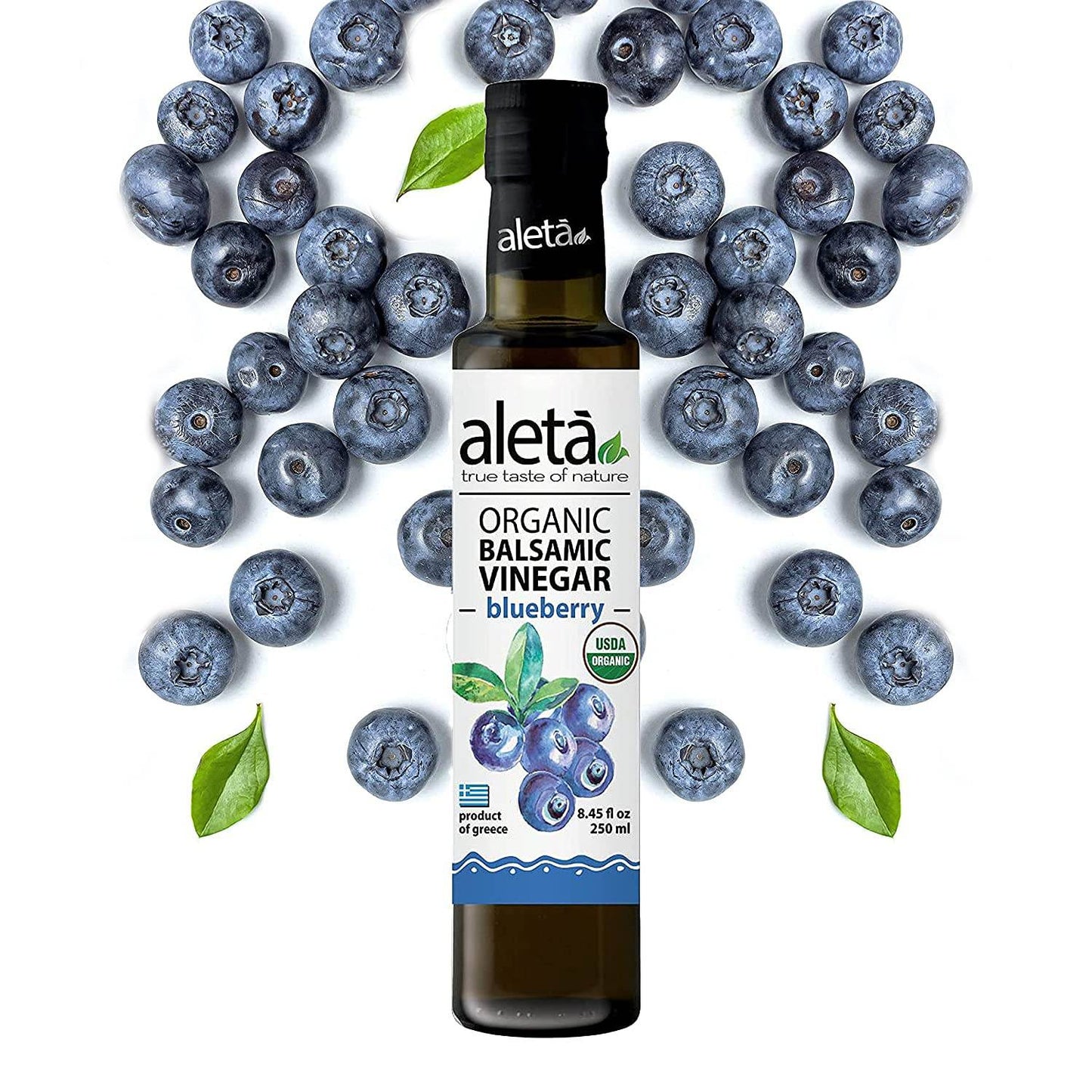 Aleta Organic, Blueberry Infused Balsamic Vinegar, Glass Bottle, 8.45 oz. - ELLORA FARMS