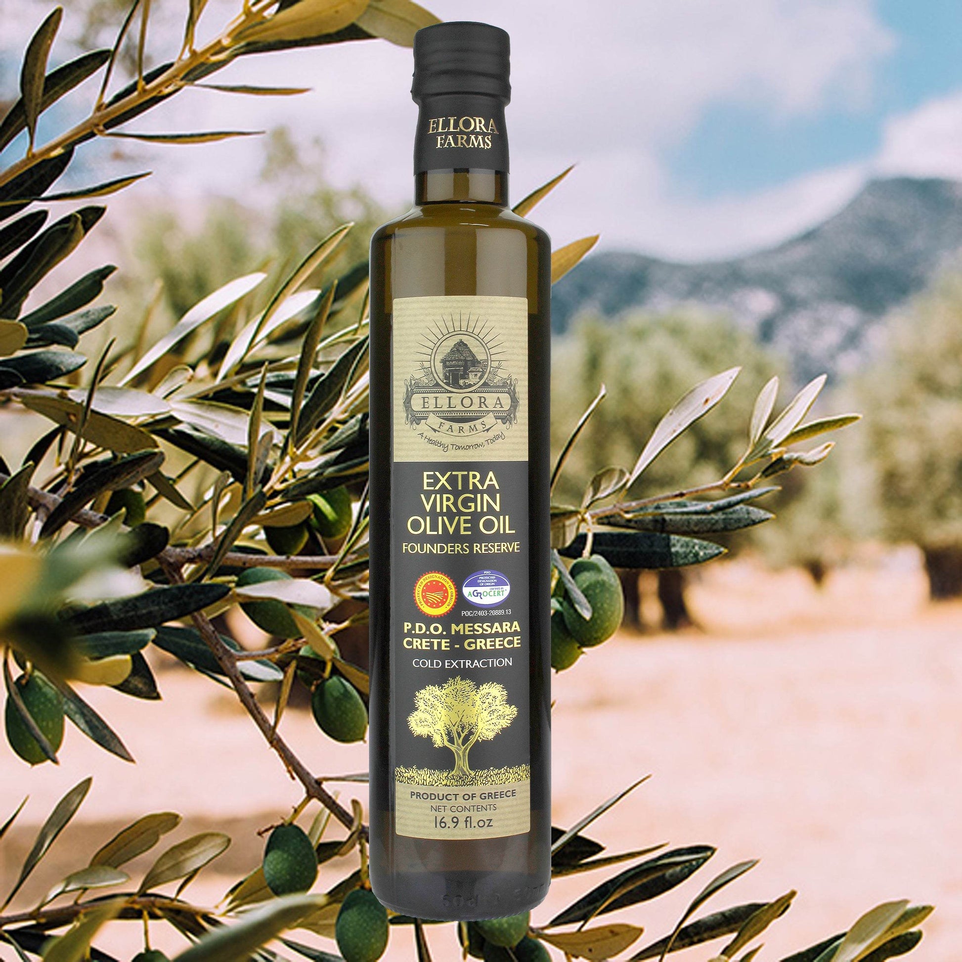 Gold Medal Winner Extra Virgin Olive Oil, Certified PDO Messara Valley Greece, 17 Oz Bottle - ELLORA FARMS