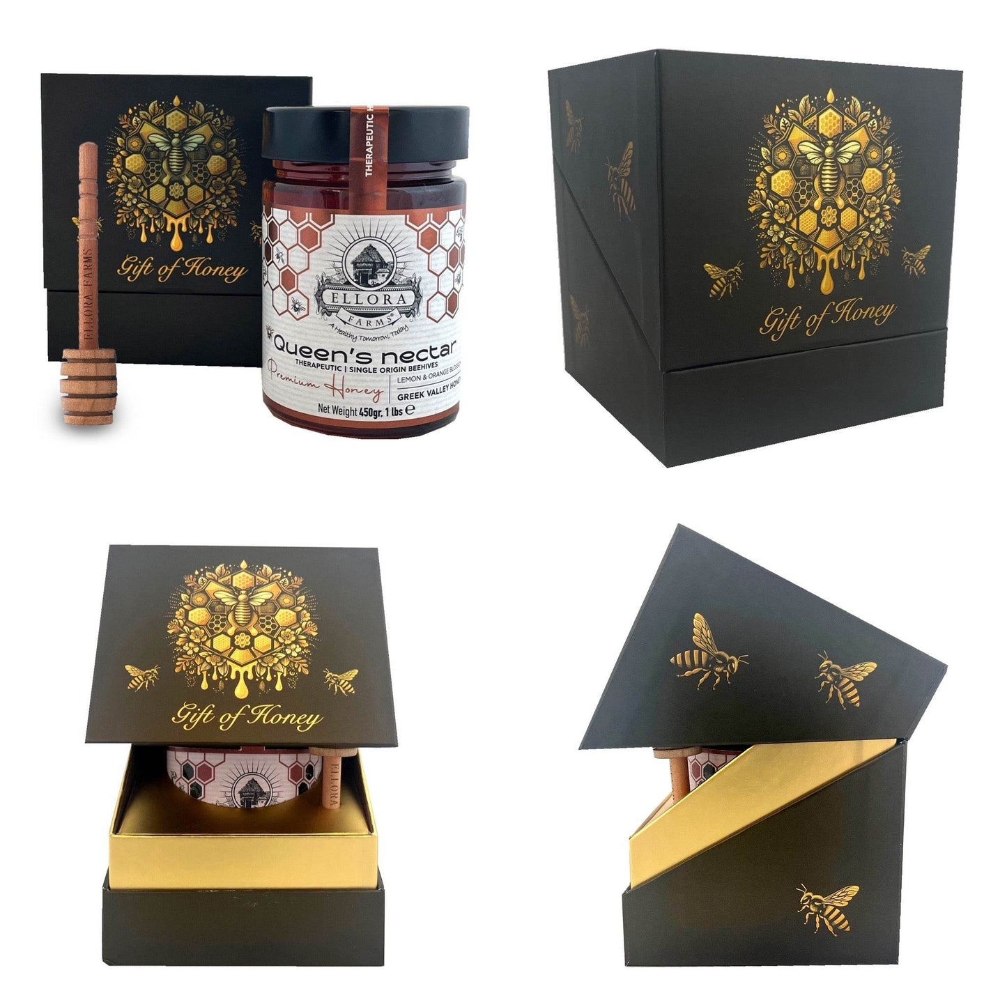 Greek Raw Honey, Queens Nectar, Lemon & Orange Blossom, Therapeutic, 450g CUBE Gift - ELLORA FARMS