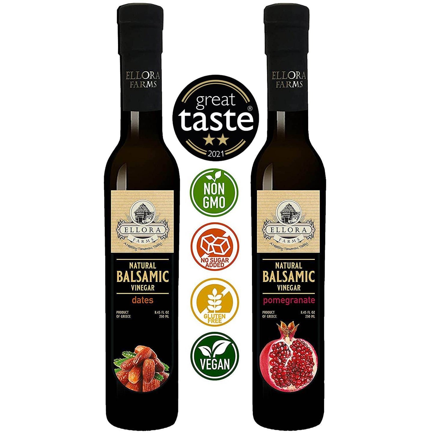 Pomegranate & Dates Infused Balsamic Vinegar, Combo Pack, Greece, 8.5 oz. Each - ELLORA FARMS