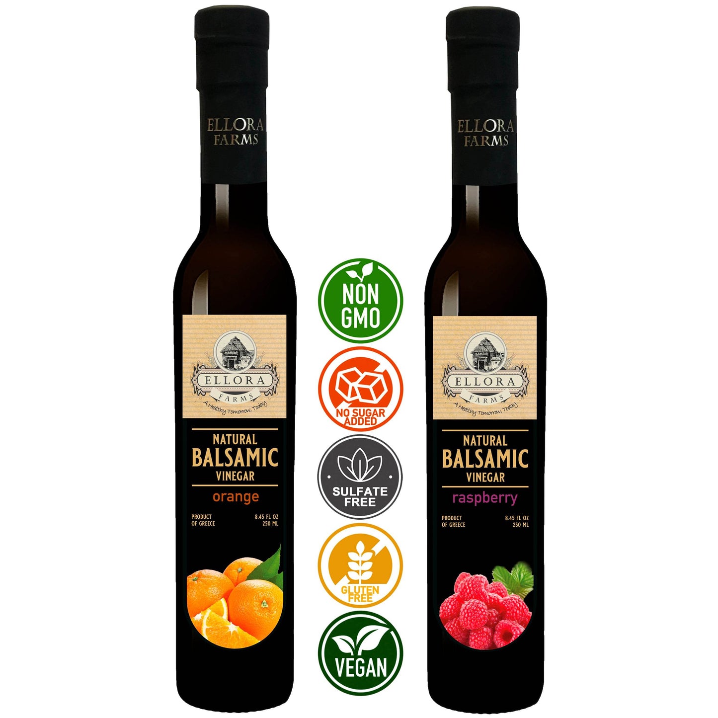Raspberry and Orange Infused Balsamic Vinegar, Combo Pack, Greece, 8.5 oz. Each - ELLORA FARMS