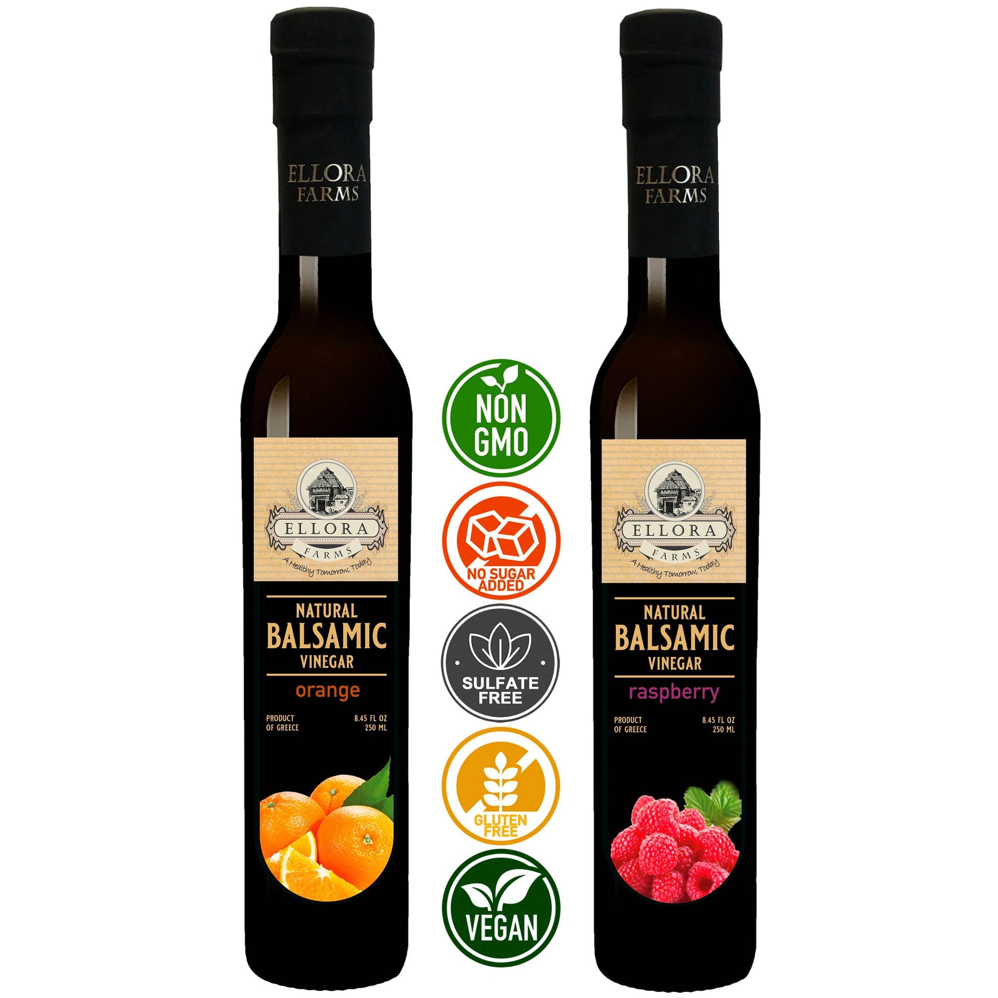 Raspberry and Orange Infused Balsamic Vinegar, Combo Pack, Greece, 8.5 oz. Each - ELLORA FARMS