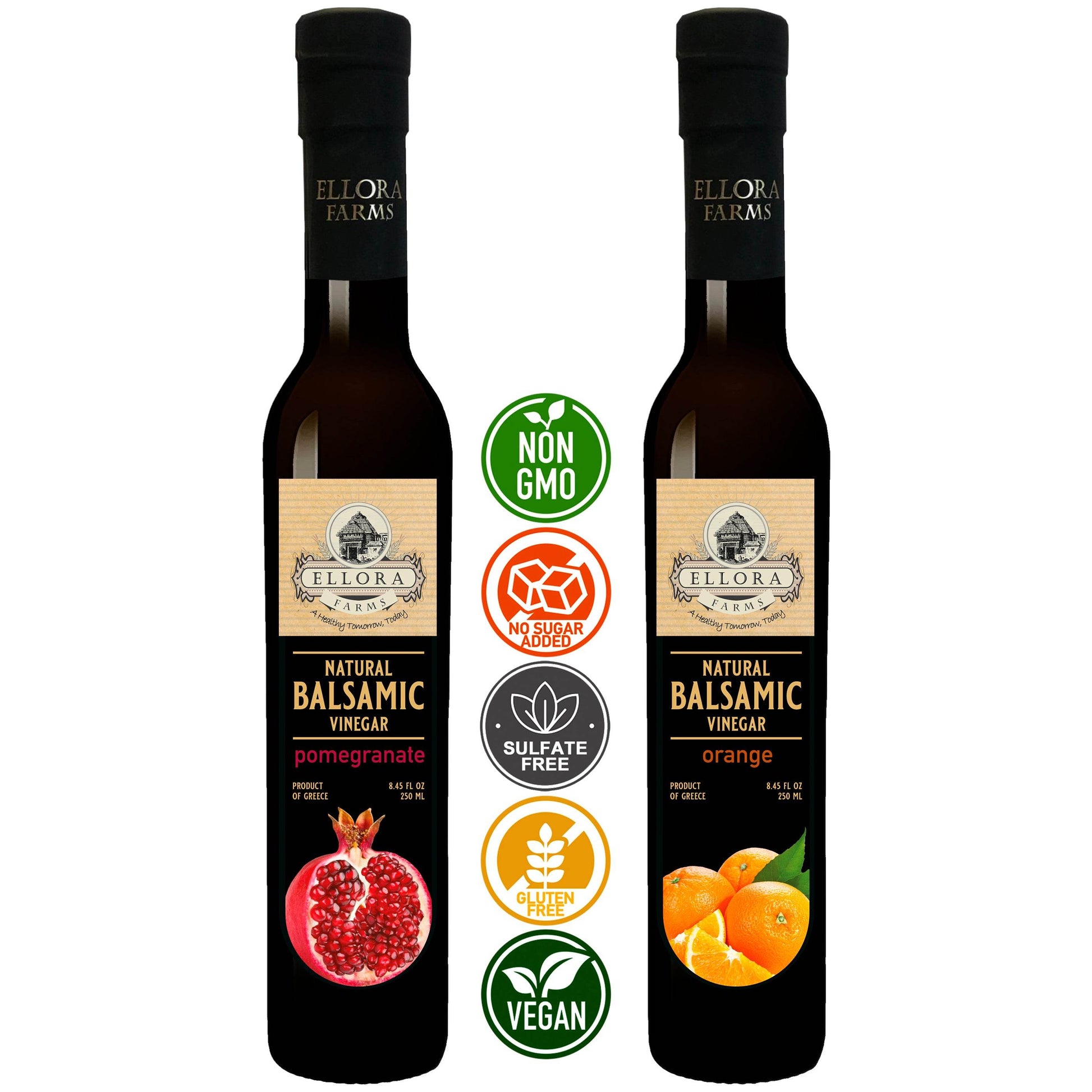 Pomegranate & Orange Infused Balsamic Vinegar, Combo Pack, Greece, 8.5 oz. Each - ELLORA FARMS