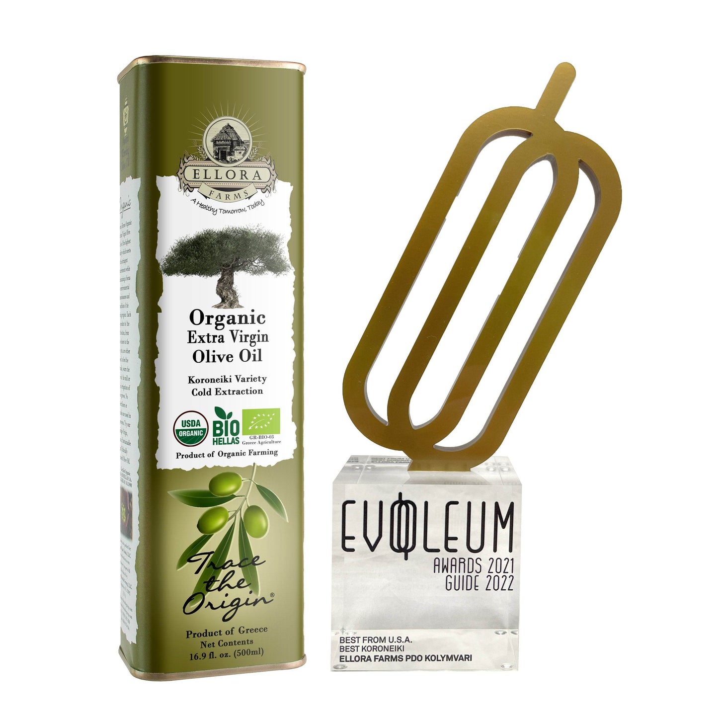 Certified USDA Organic Extra Virgin Olive Oil, Traceable & Single Origin, 16.9 Oz. Tin - ELLORA FARMS