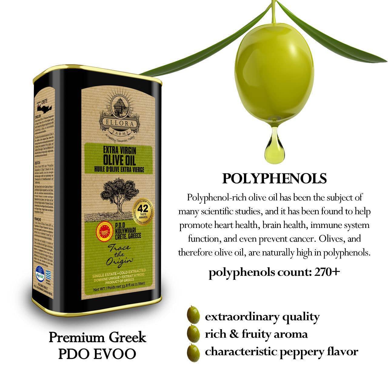 Combo Pack, Single Estate Greek Extra Virgin Olive Oil, 33.8 and Organic Tuscany Bread Dipping Mix Pack of 2 - ELLORA FARMS