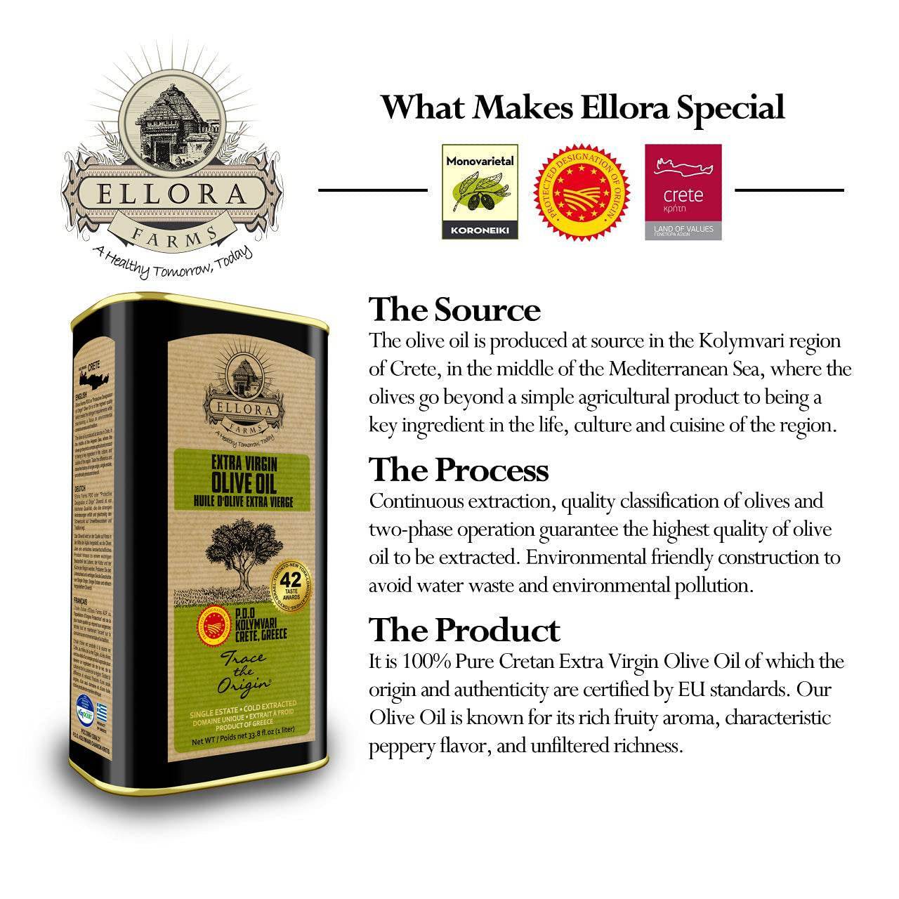 Traceable Single Estate Greek Extra Virgin Olive Oil, Kosher & PDO Certified, 33.8 + 8.5 oz. Combo - ELLORA FARMS