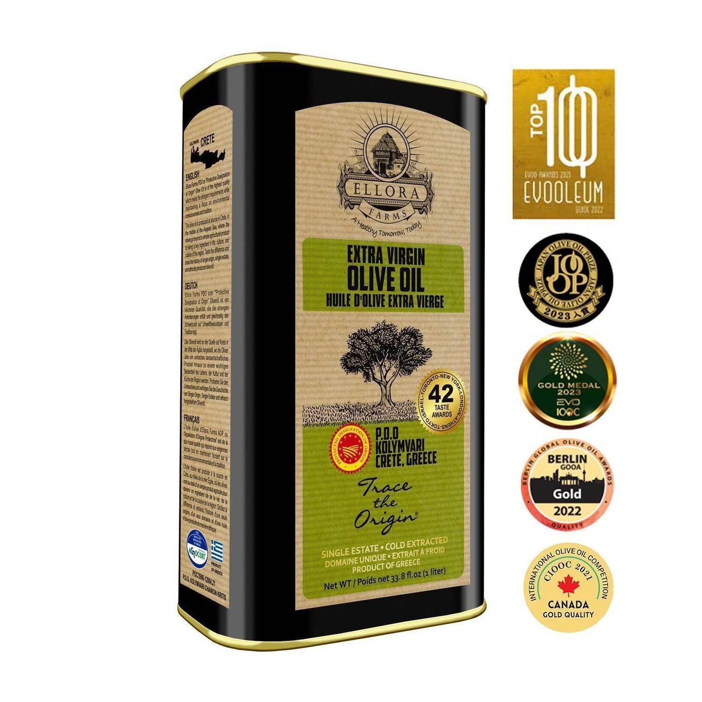 Combo Pack, Single Estate Greek Extra Virgin Olive Oil, 33.8 and Organic Tuscany Bread Dipping Mix Pack of 2 - ELLORA FARMS