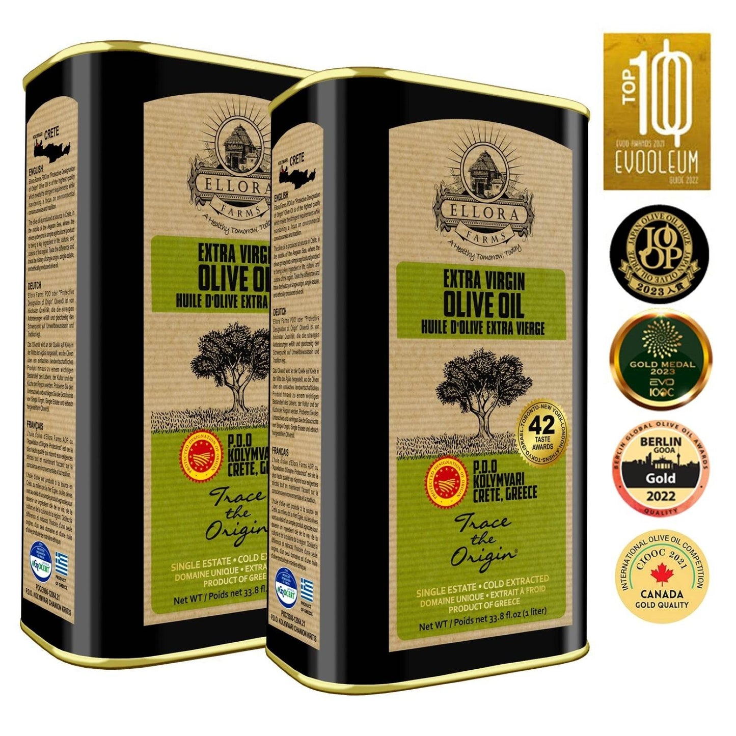 Traceable 2025 Harvest Single Estate Greek Extra Virgin Olive Oil, Kosher & PDO Certified, 33.8 oz. - ELLORA FARMS