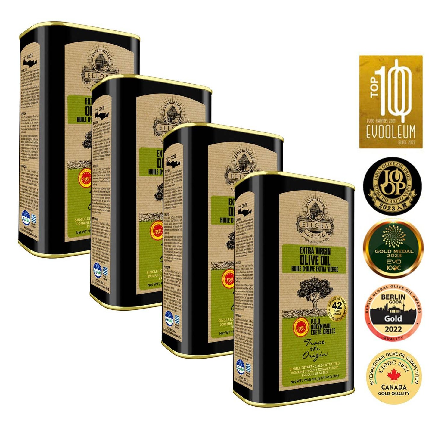 Traceable 2025 Harvest Single Estate Greek Extra Virgin Olive Oil, Kosher & PDO Certified, 33.8 oz. - ELLORA FARMS