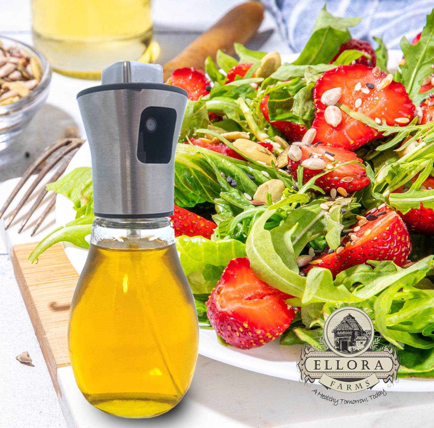 Ellora Farms, Aries Premium Chef Oil & Vinegar Glass Mister Sprayer, 200 ml Glass Bottle with Stainless Steel Funnel - ELLORA FARMS
