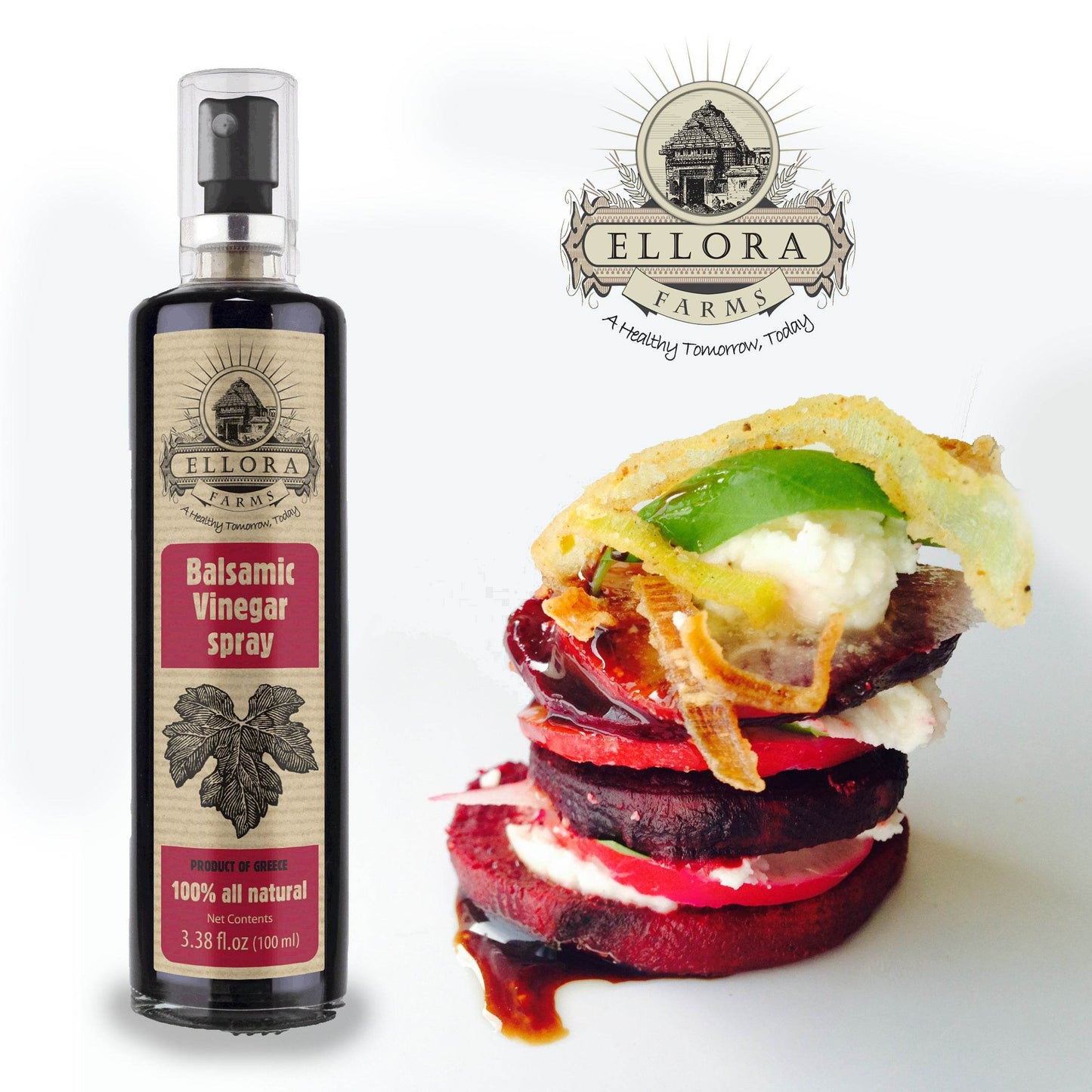 Aged Balsamic Vinegar, Glass Spray, Clog Free Glass Bottle, Greece, 3.38 oz., Pack of 2 - ELLORA FARMS