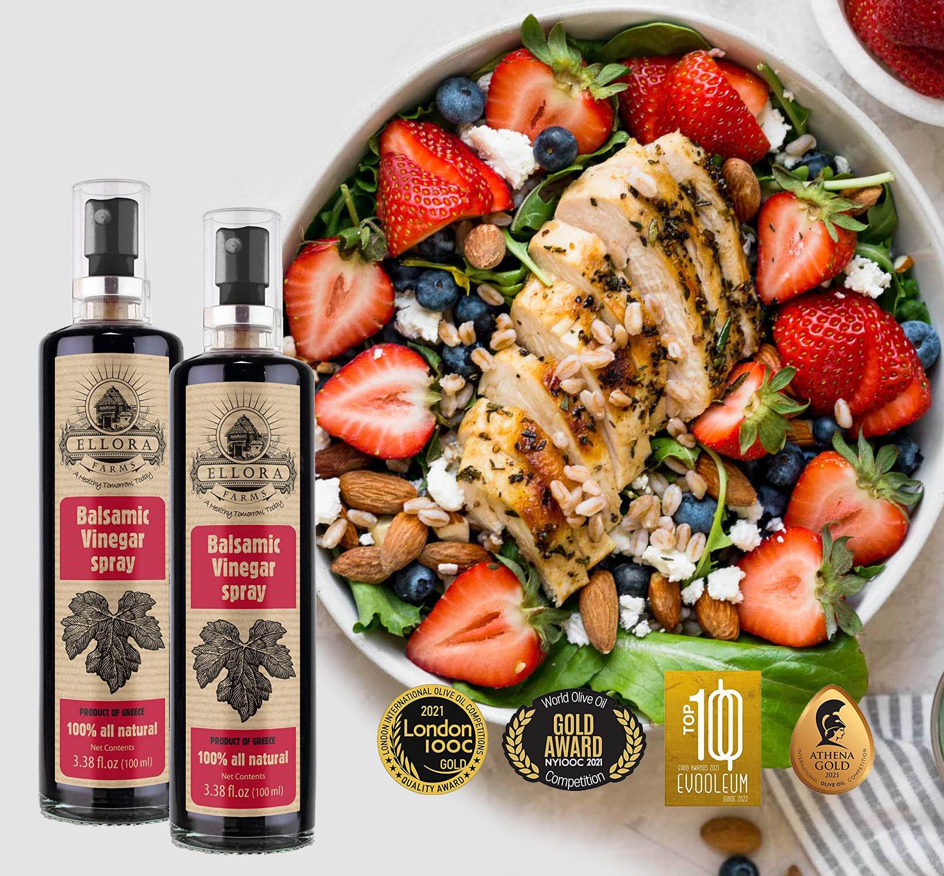 Aged Balsamic Vinegar, Glass Spray, Clog Free Glass Bottle, Greece, 3.38 oz., Pack of 2 - ELLORA FARMS