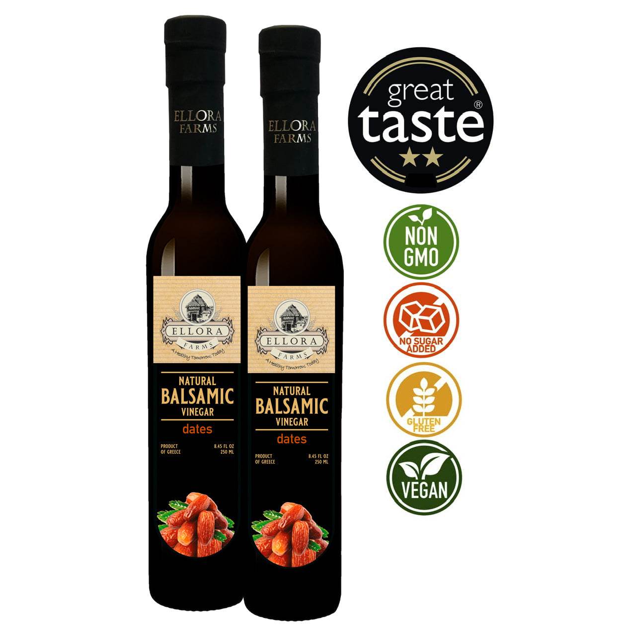 Dates Infused Aged Balsamic Vinegar, Award Winning, Thick & Creamy, 8.5 oz. - ELLORA FARMS