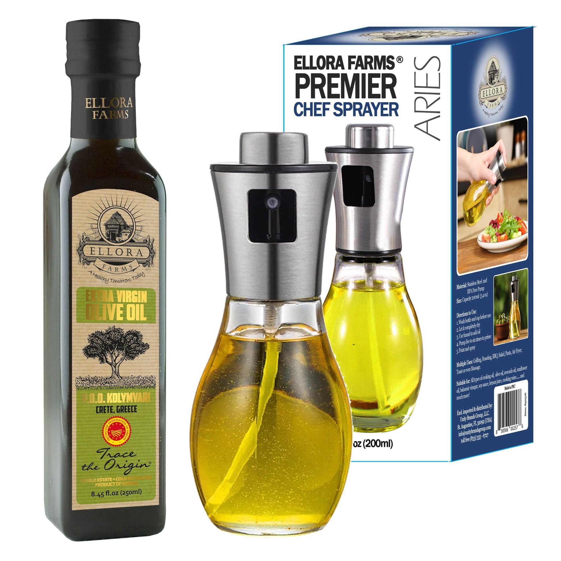 Ellora Farms, Aries Premium Chef Oil & Vinegar Glass Mister Sprayer, 200 ml Glass Bottle with Stainless Steel Funnel - ELLORA FARMS