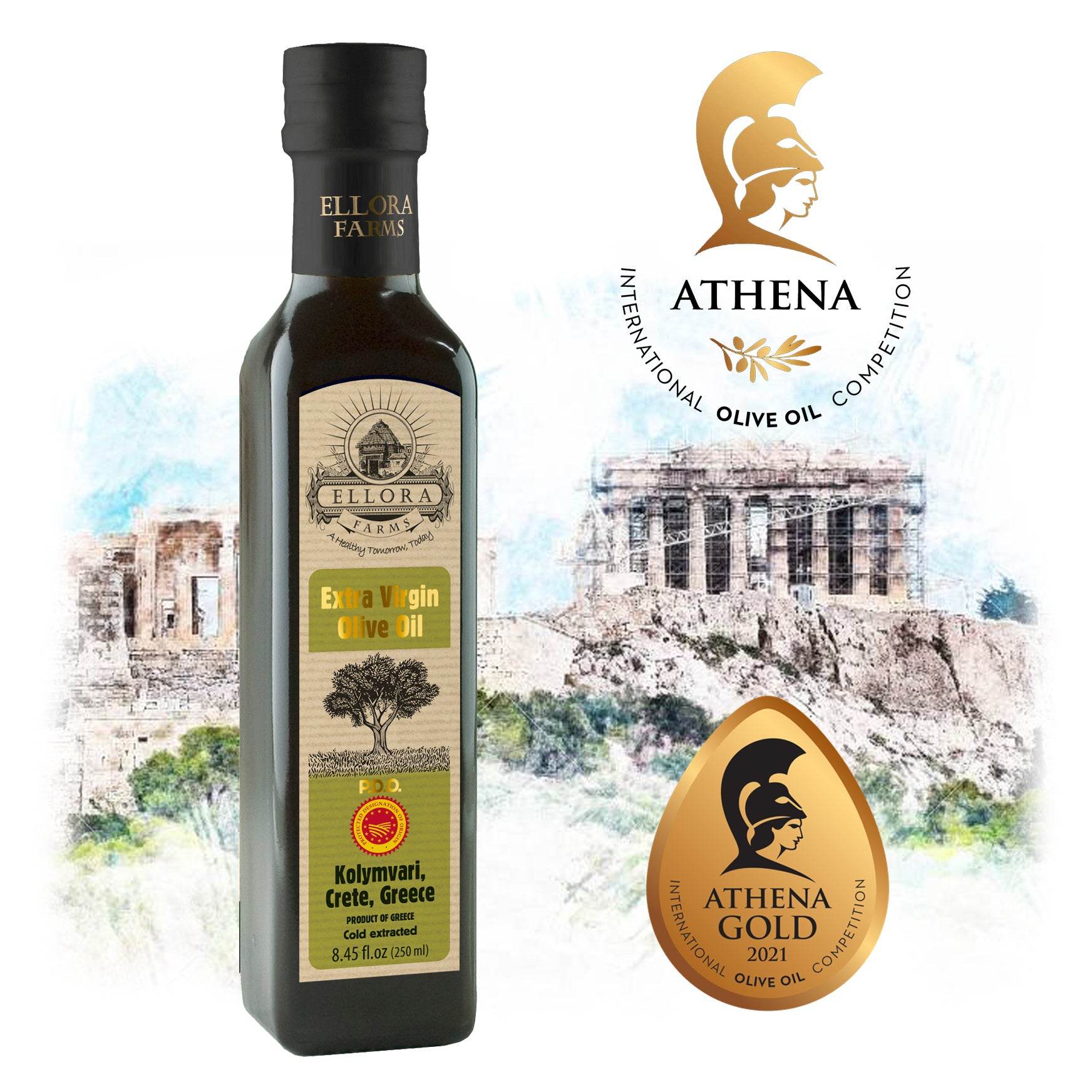 Traceable Single Estate Extra Virgin Olive Oil, Certified PDO and Kosher Ek, 8.45 Oz - ELLORA FARMS