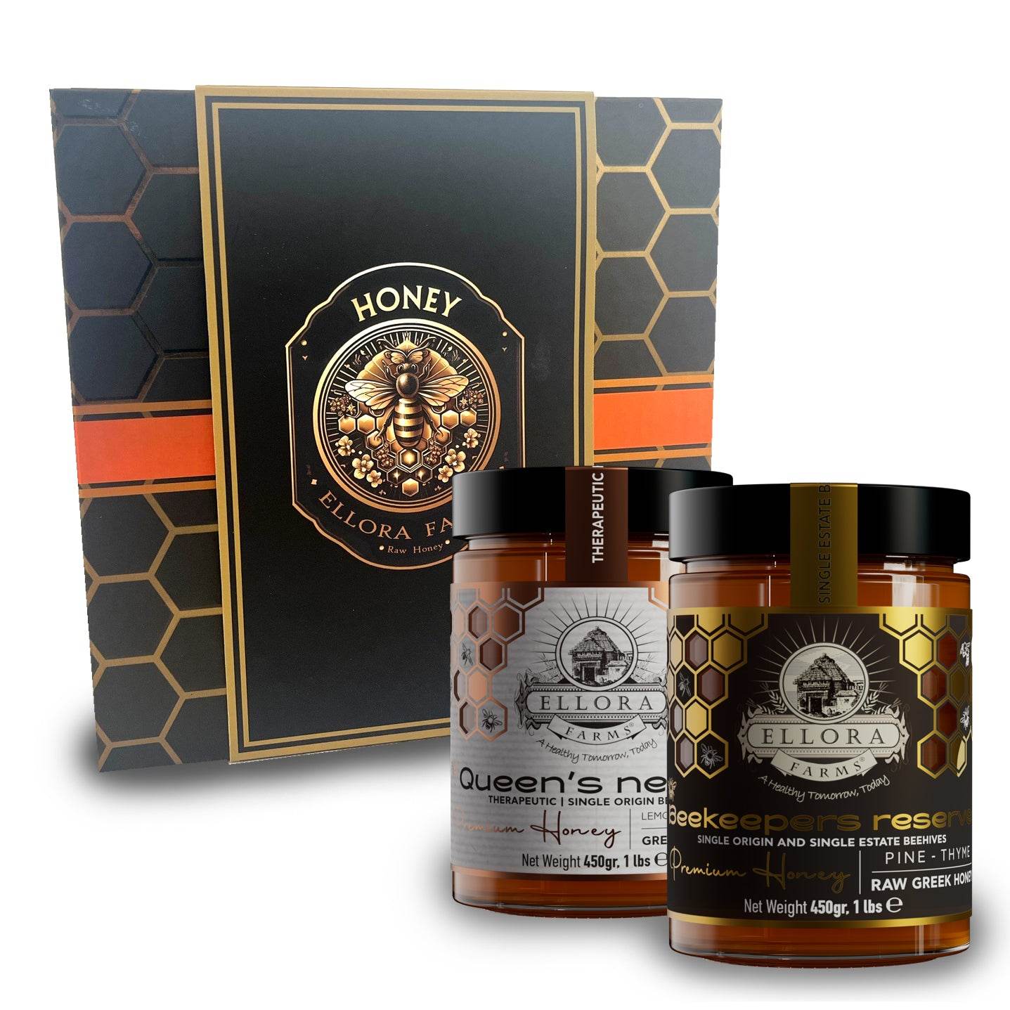 PDO Beekeepers Reserve & Queens Nectar Platinum Awarded, Raw Greek Honey, 1 lb. Each Combo Gift Pack - ELLORA FARMS