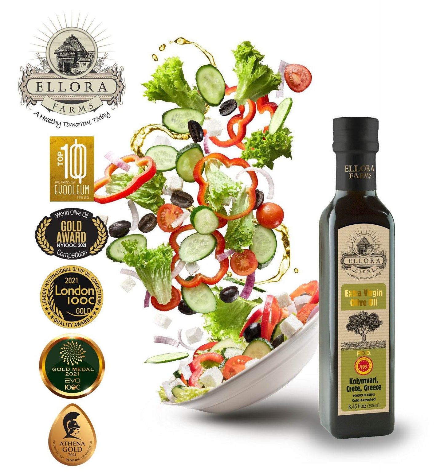 Traceable Single Estate Extra Virgin Olive Oil, Certified PDO and Kosher Ek, 8.45 Oz - ELLORA FARMS