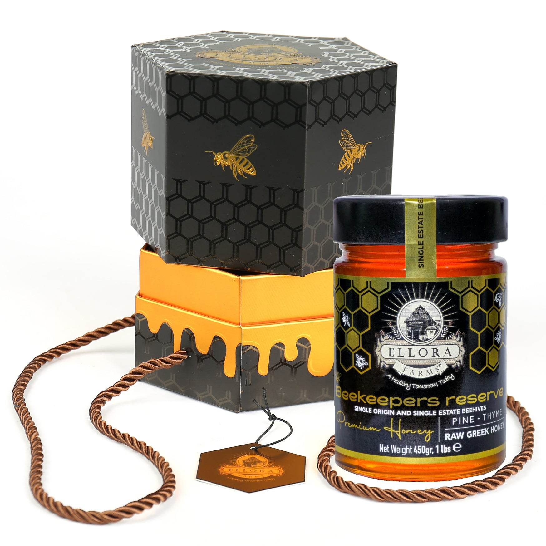 Single Estate PDO Greek Honey, Beekeepers Reserve, Pine & Thyme, 450g HONEY POT Gift - ELLORA FARMS
