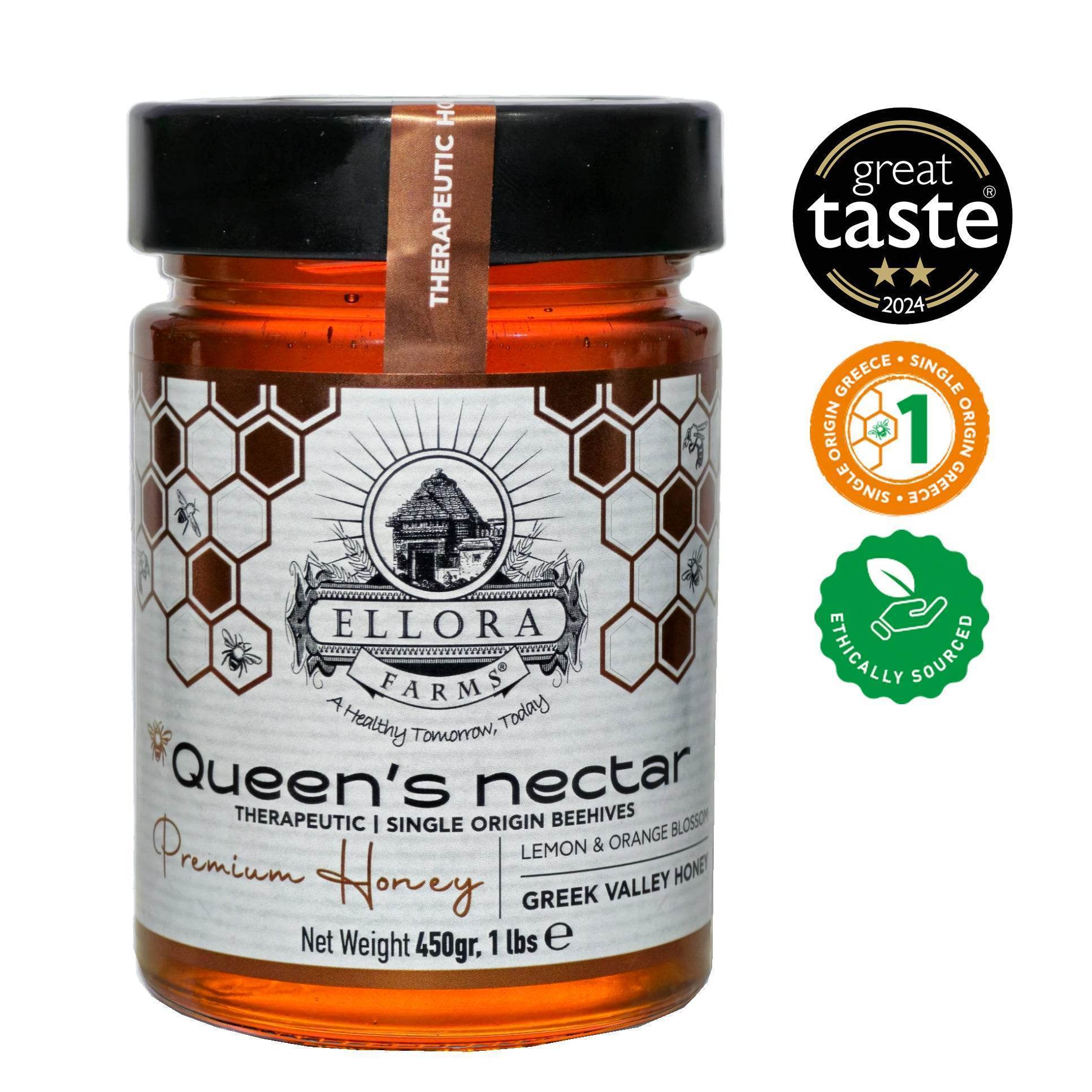 Greek Raw Honey, Queens Nectar, Lemon & Orange Blossom Therapeutic Honey, 450g - ELLORA FARMS