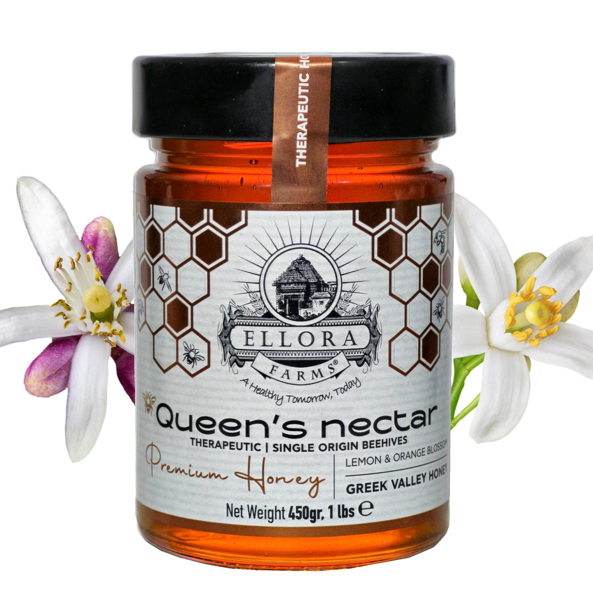 Greek Raw Honey, Queens Nectar, Lemon & Orange Blossom Therapeutic Honey, 450g - ELLORA FARMS