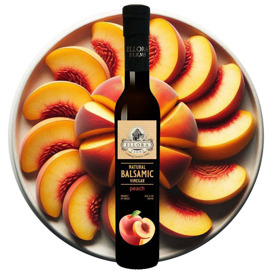 Peach Infused and Natural Plain Balsamic Vinegar, Combo Pack, Greece, 8.5 oz. Each - ELLORA FARMS