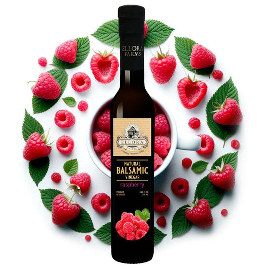 Raspberry Infused Balsamic White Vinegar, Thick & Smooth, Product Of Crete, Greece, 8.5 oz. - ELLORA FARMS