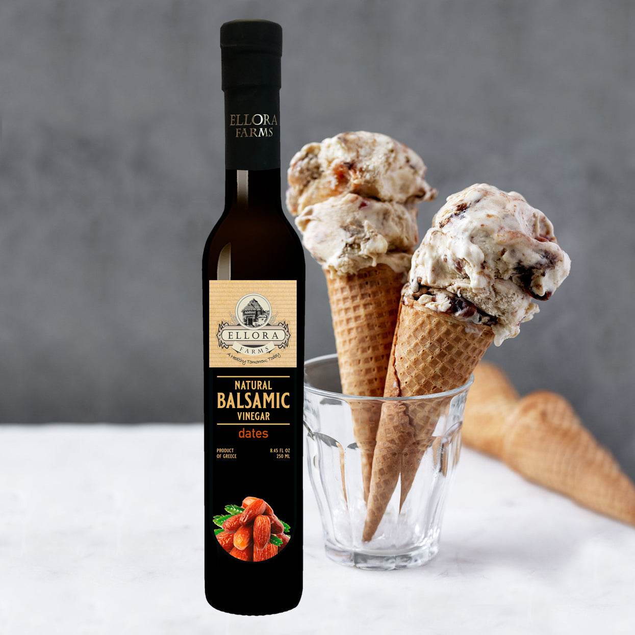Dates Infused Aged Balsamic Vinegar, Award Winning, Thick & Creamy, 8.5 oz. - ELLORA FARMS