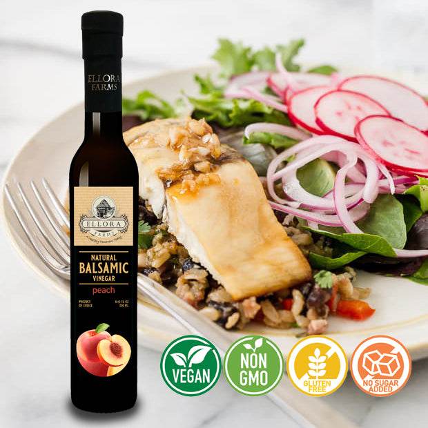 Peach Infused Balsamic Vinegar, Thick & Smooth, Product Of Crete, Greece, 8.5 oz. Each - ELLORA FARMS