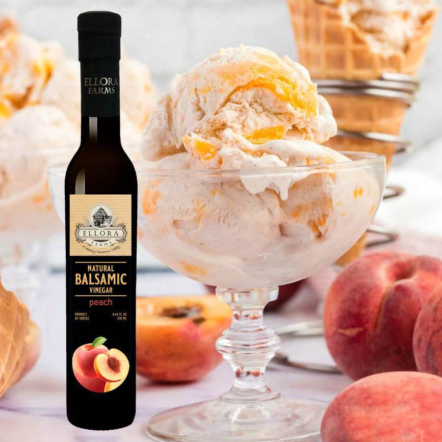Peach Infused and Natural Plain Balsamic Vinegar, Combo Pack, Greece, 8.5 oz. Each - ELLORA FARMS